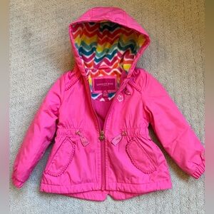 London Fog Vibrant Pink Rain Jacket with Fleece Chevron Lining